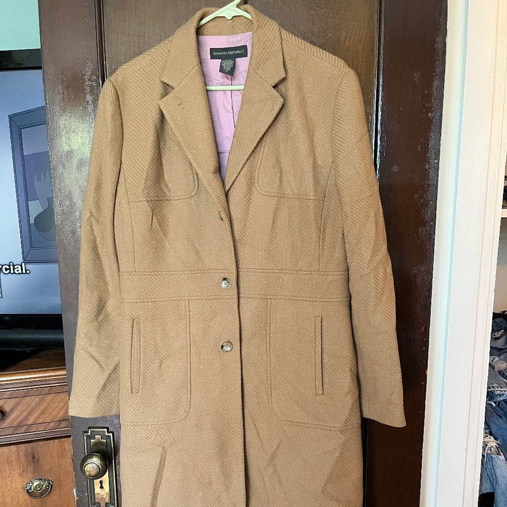Long Tan Peak Coat - Banana Republic with Pink Liner